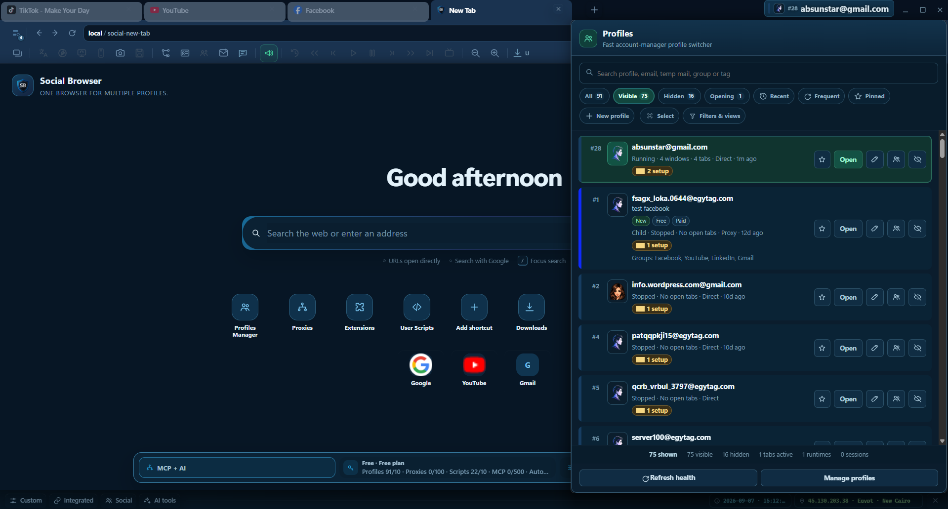 Social Browser desktop interface