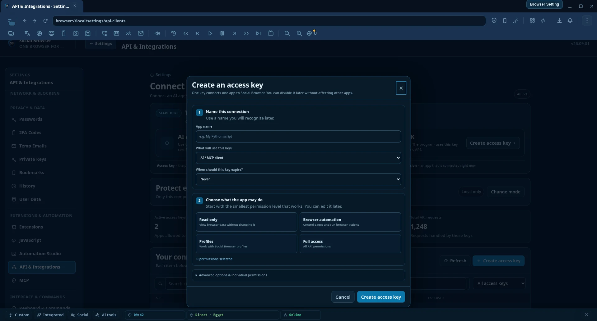API and Integrations — create API client