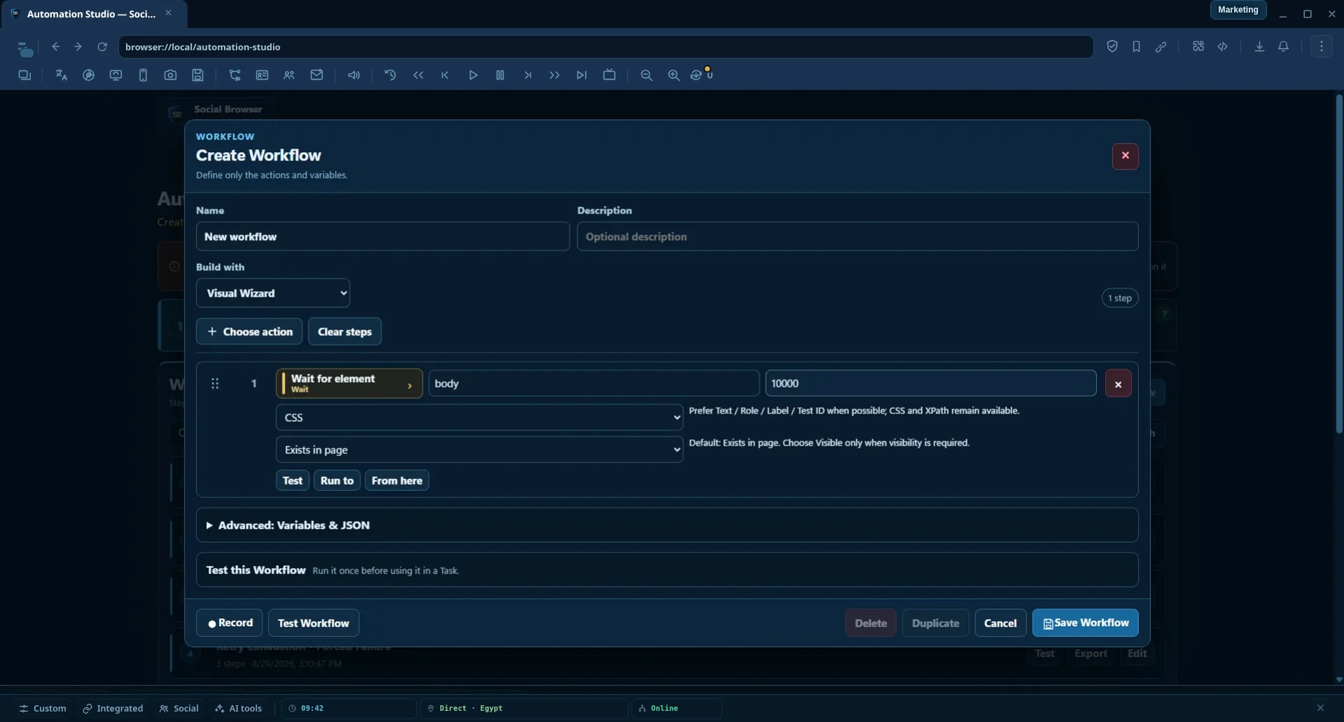 Automation Studio — Create Workflow