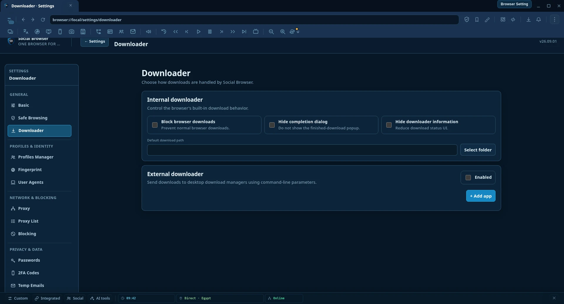 Downloader settings