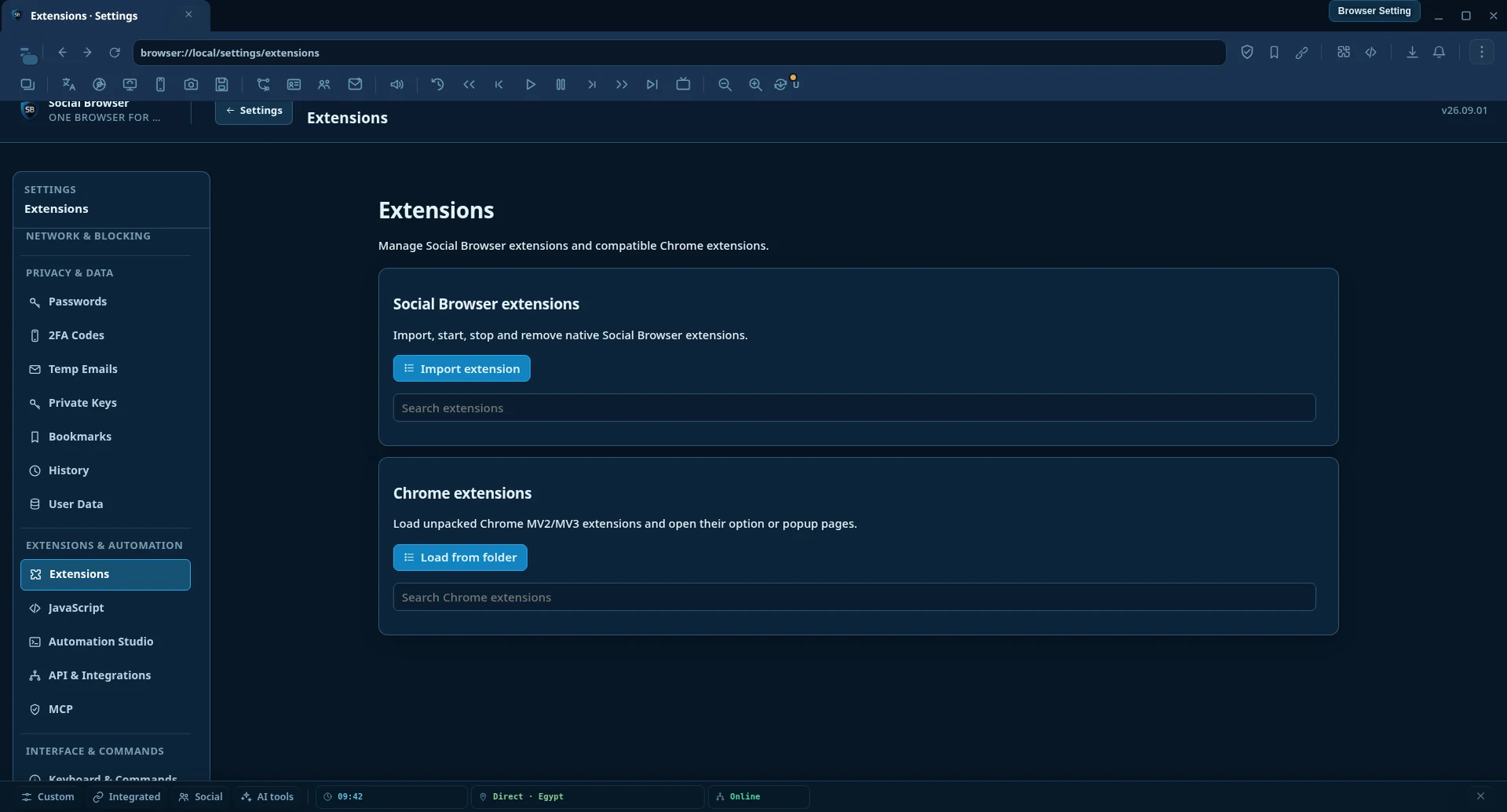 Chrome extensions in Social Browser