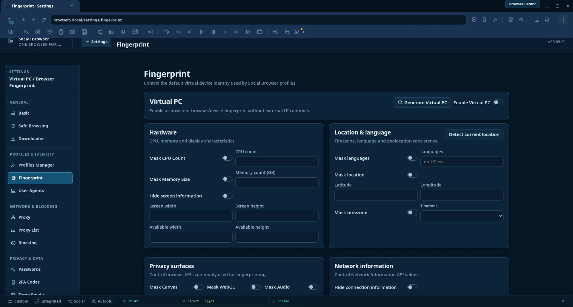 Browser Fingerprint &amp; Identity Controls