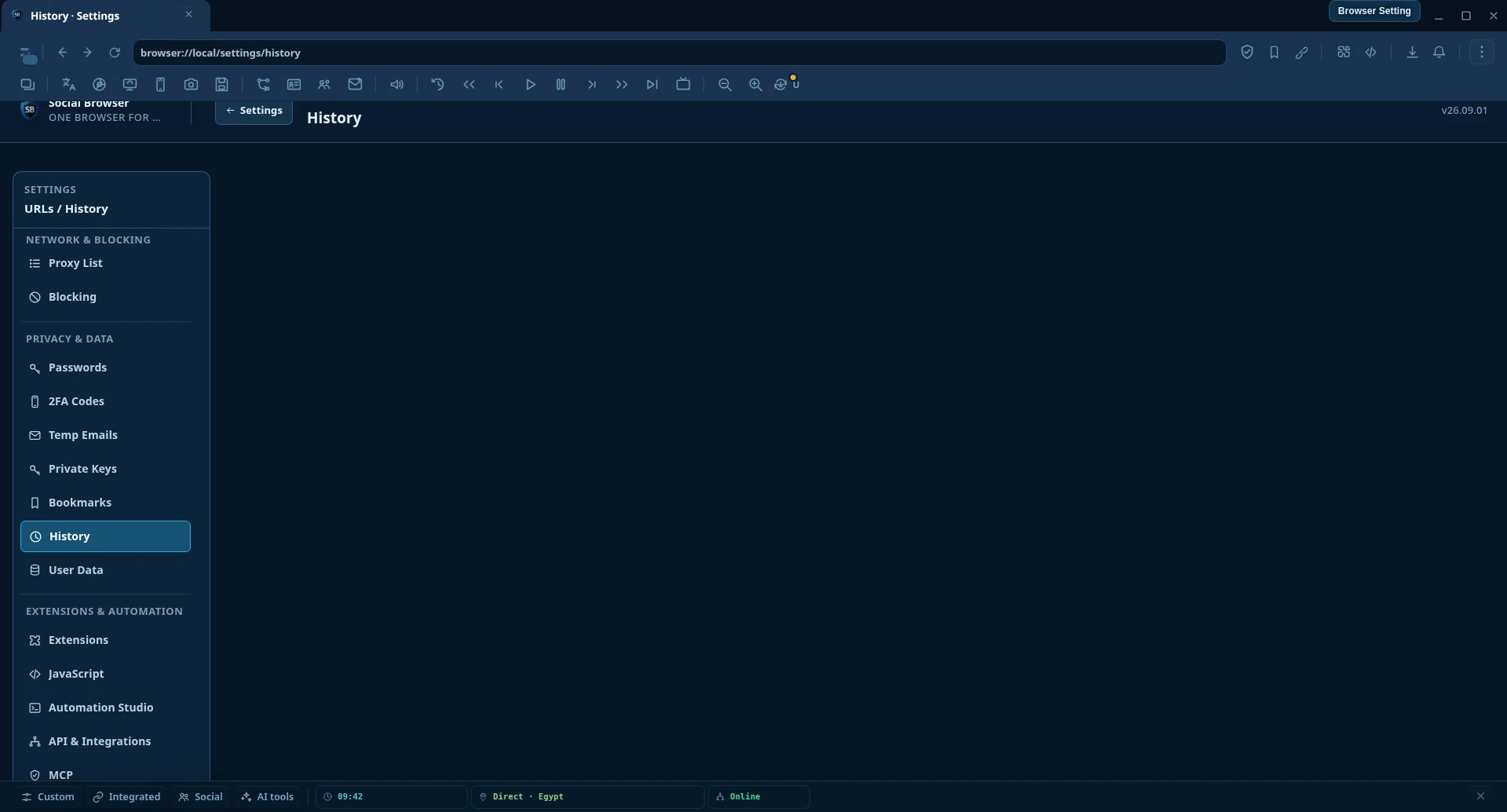 URLs and History settings