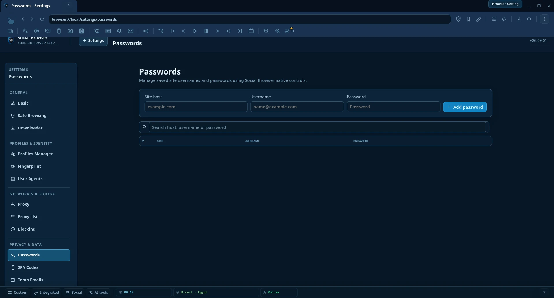 Passwords settings