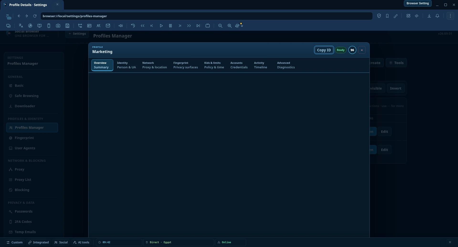 Edit Profile — child permissions and interface