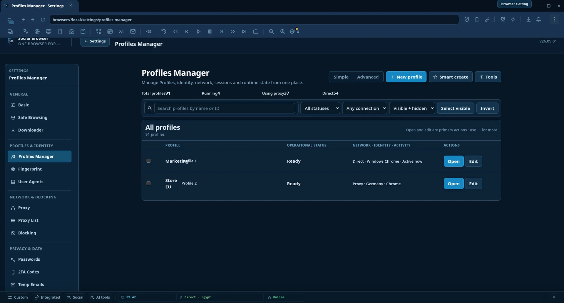 Profiles Manager — Smart create