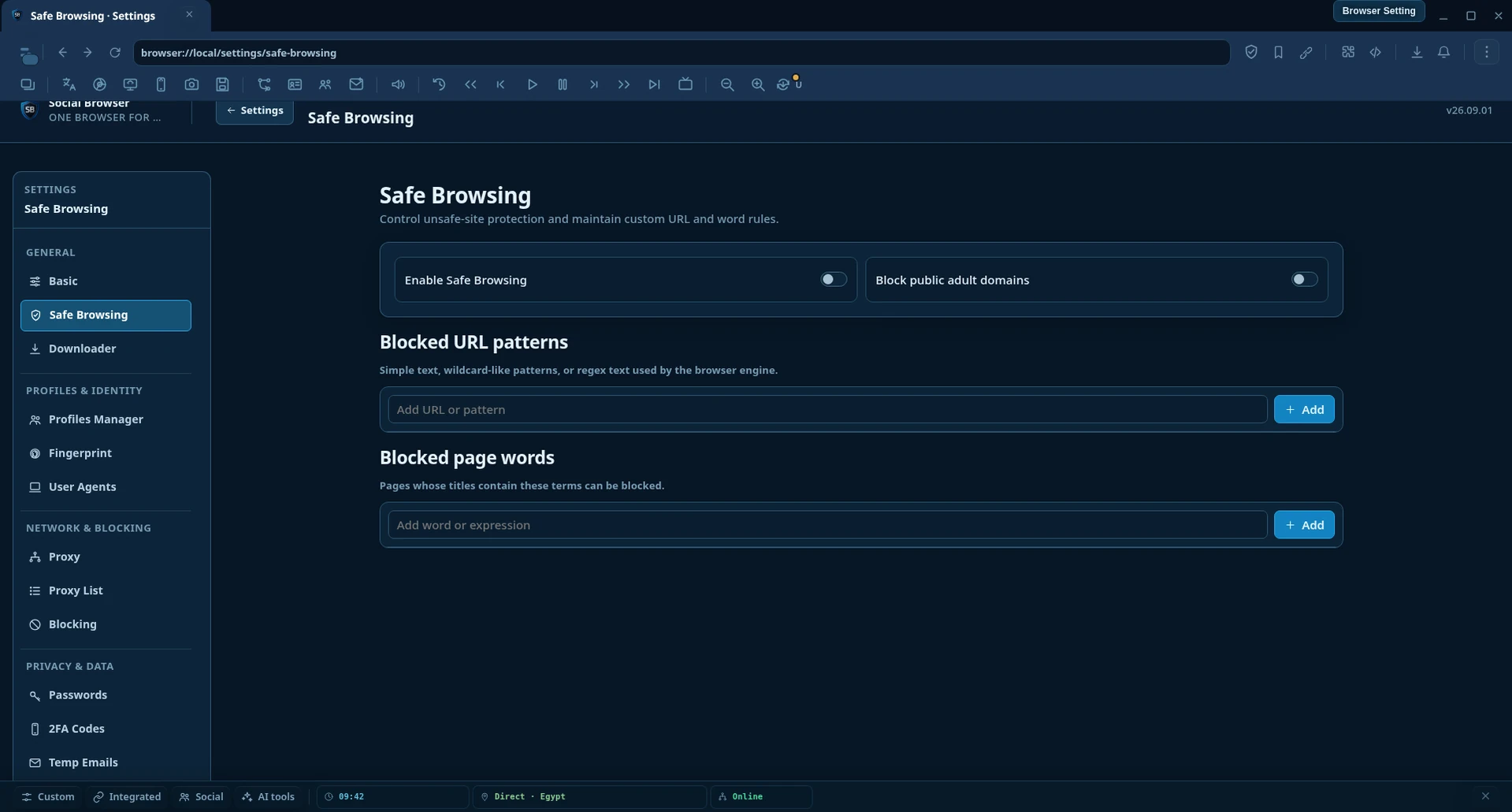 Safe Browsing — blocked page words