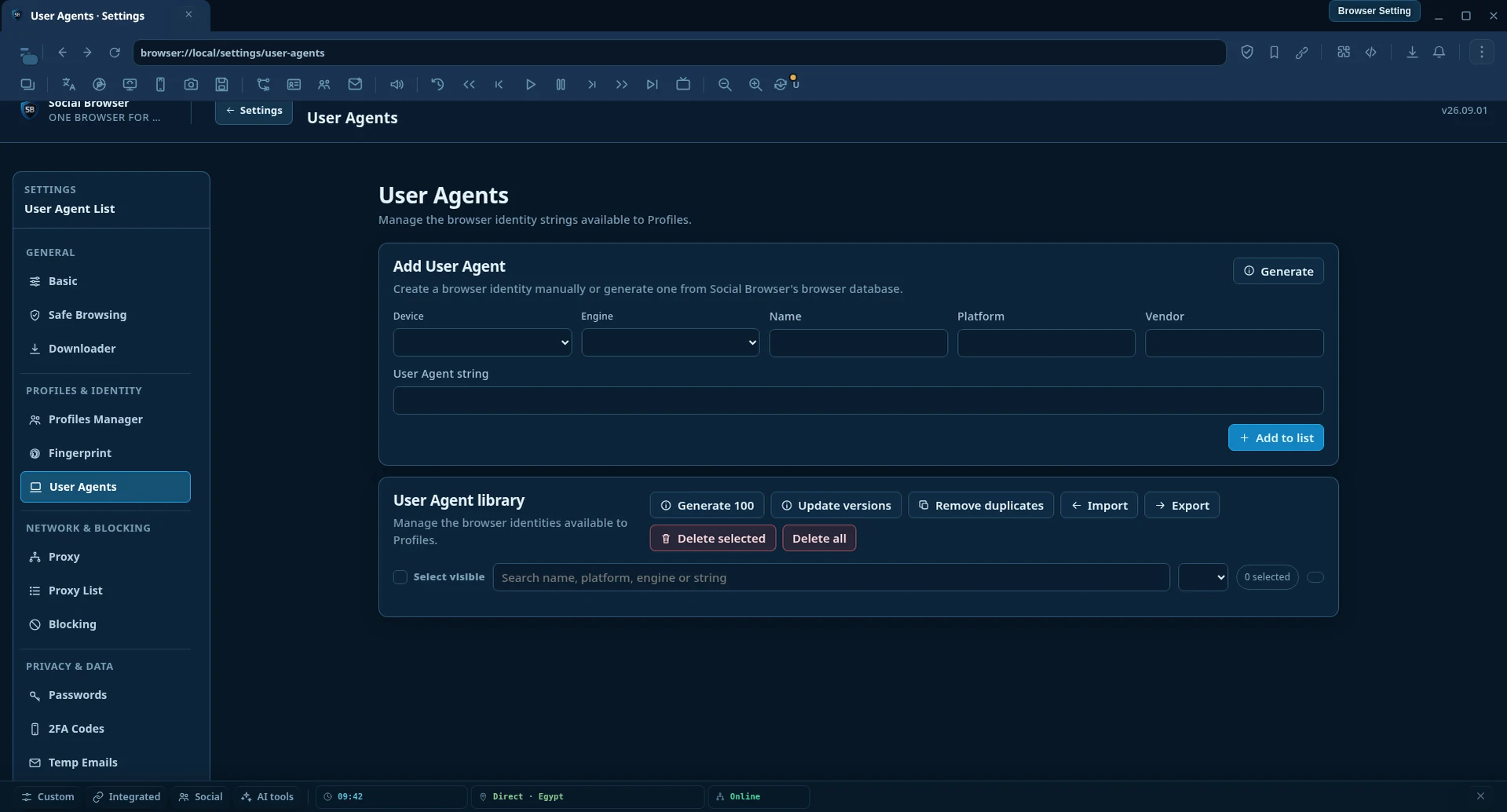 User Agent list