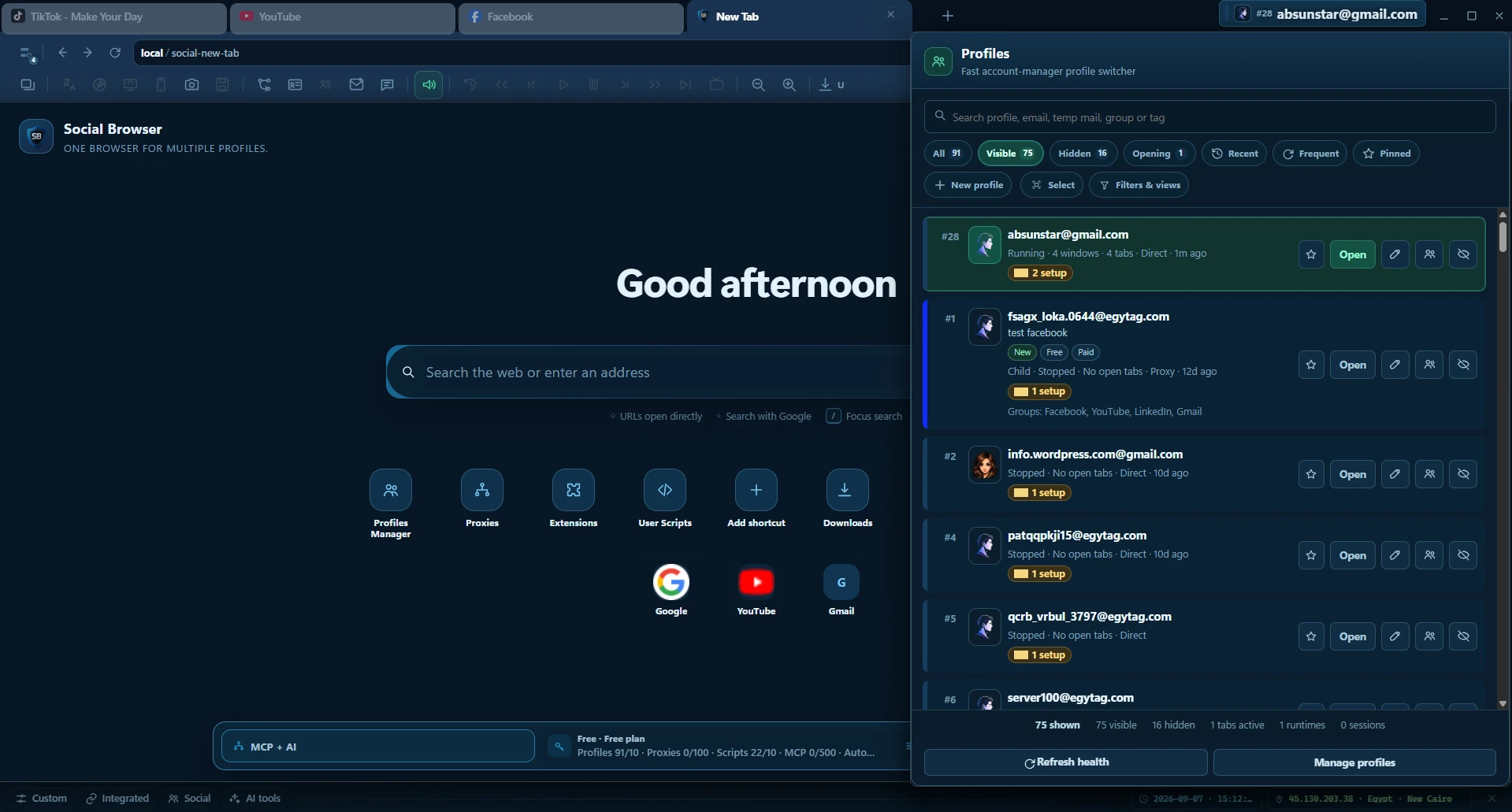 Social Browser desktop interface