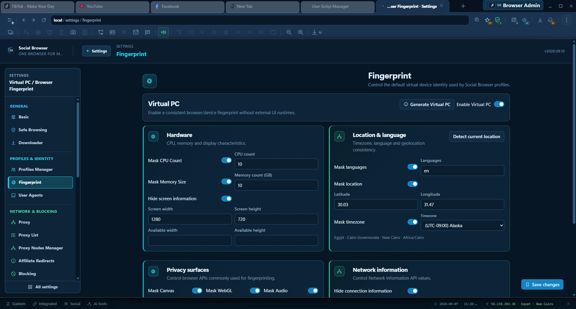 Fingerprint & Privacy Controls