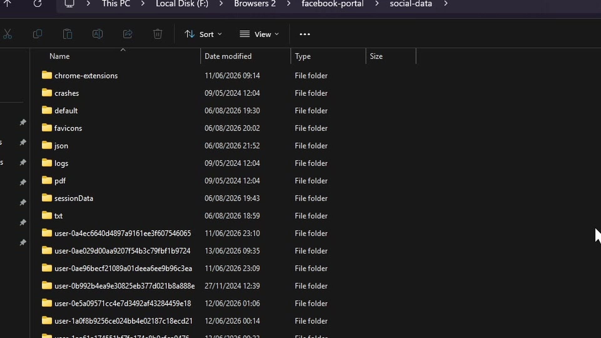 Windows File Explorer crop focused on the chrome-extensions directory inside Social Browser social-data.