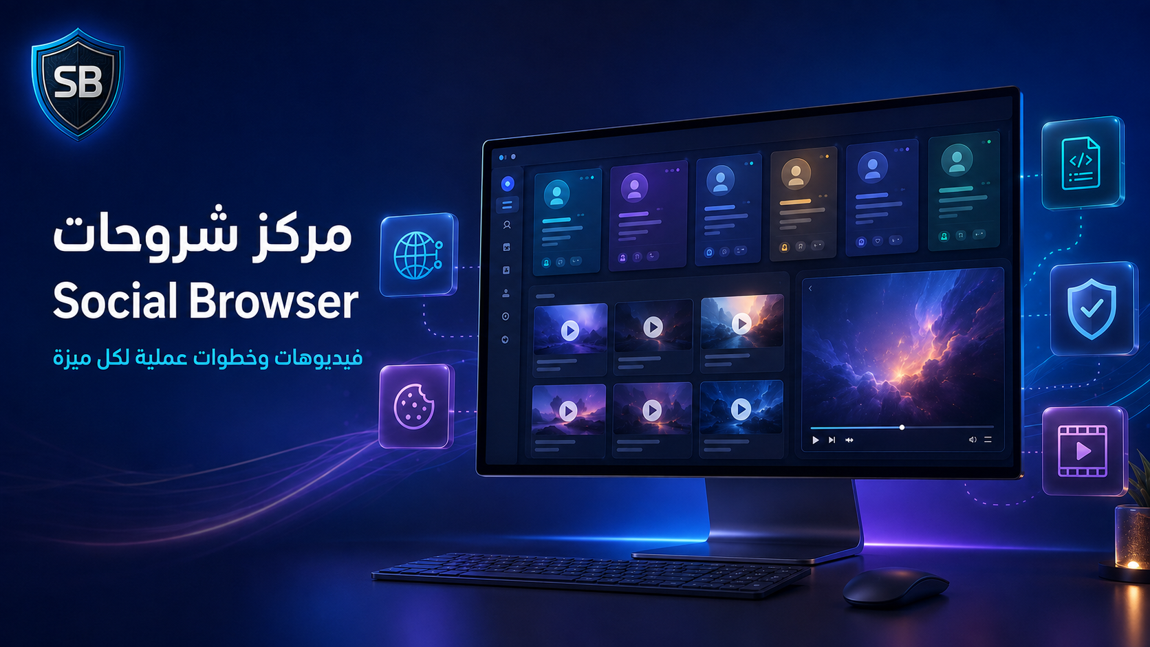 الصورة الرئيسية لمركز شروحات Social Browser وتعرض Profiles وأدوات المتصفح