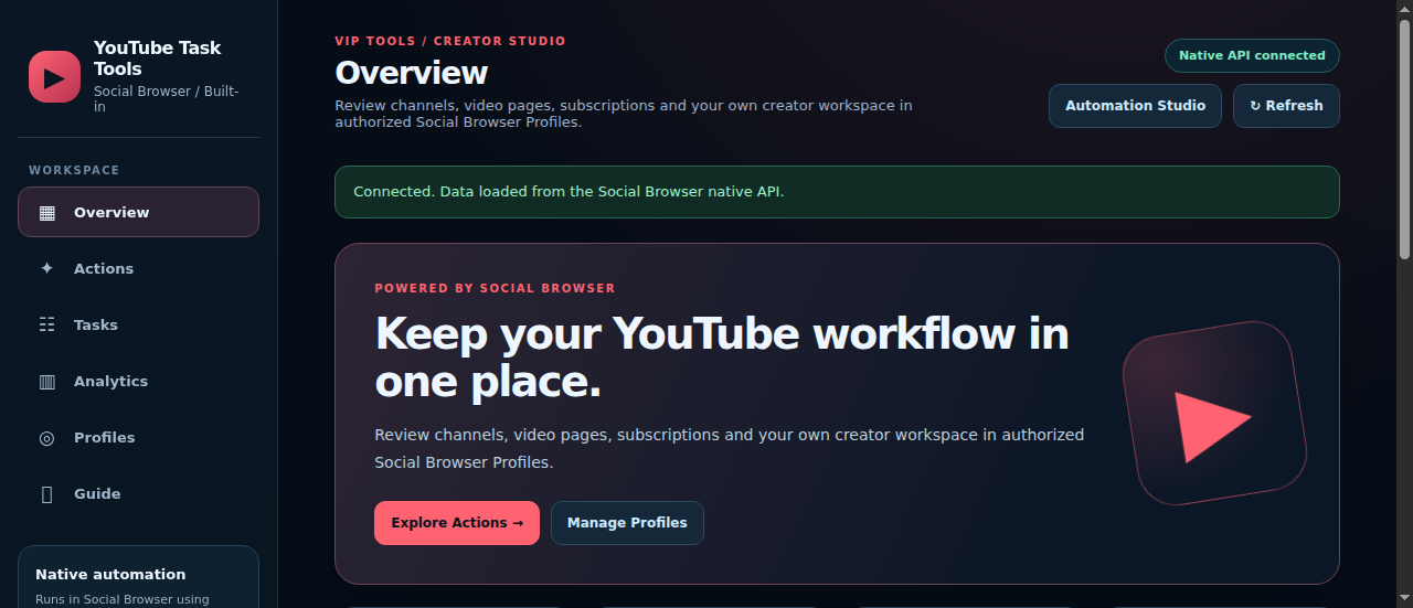 Actual youtube extension dashboard preview
